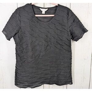 Christopher Banks Size Large Black‎ Textured Short Sleeve Womens Casual Blouse